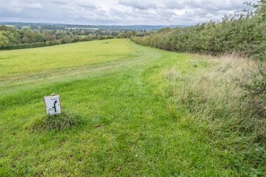 F20B8109r2 2nd October 2020: Rocester walk: The landowners have put their own path markers along this stretch. Follow the hedge down towards the next stile: Paul L.G....
