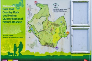 Park-Hall-CP-PLGM-F25_3851r1 30th October 2025: Park Hall Country Park: © 2025 Paul L.G. Morris: Park signage