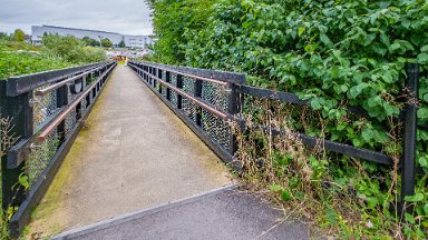 Staffs-Uni-NR-PLGM-F24_9786r1-1 15th August 2024: Staffordshire University Nature Reserve: The southern side footbridge: © 2024 Paul L.G. Morris