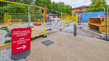 Staffs-Uni-NR-PLGM-F24_9771r1-1 15th August 2024: Staffordshire University Nature Reserve: Temporary path through building works at Lordship Lane: © 2024 Paul L.G. Morris