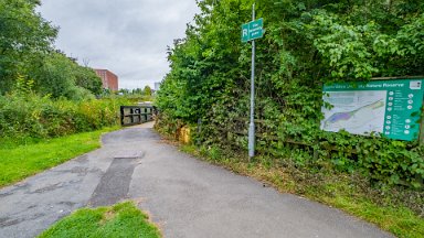 Staffs-Uni-NR-PLGM-F24_9783r1-1 15th August 2024: Staffordshire University Nature Reserve: The path to the southern side footbridge: © 2024 Paul L.G. Morris