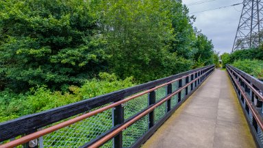 Staffs-Uni-NR-PLGM-F24_9801r1-1 15th August 2024: Staffordshire University Nature Reserve: The southern side footbridge: © 2024 Paul L.G. Morris